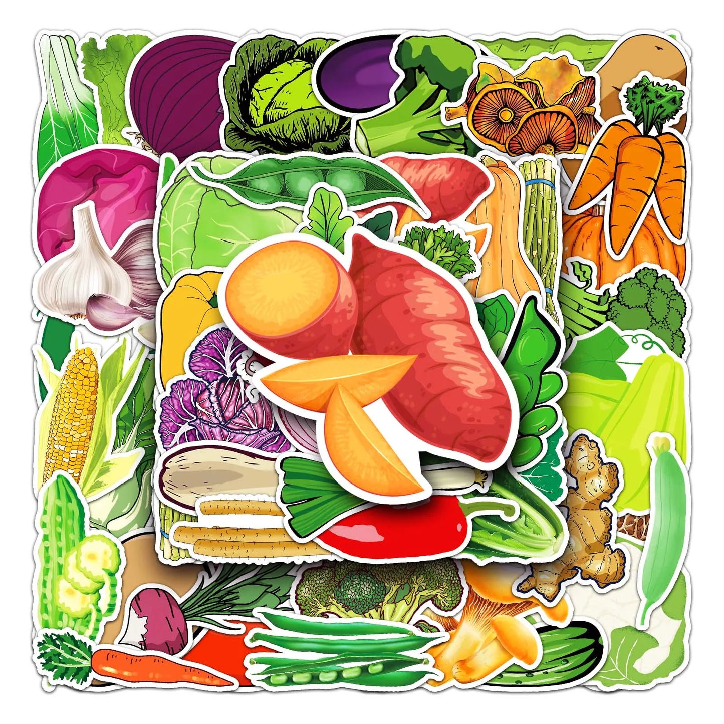 50Pcs Cute Vegetable Cartoon Waterproof Vinyl Stickers for Skateboard Snowboard