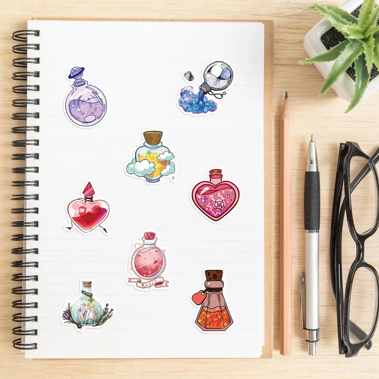 10/50PCS Psychedelic Witch Apothecary Crystal Potion Stickers Kids Toy Magic Medicine Bottle Decals DIY Laptop Phone Fridge