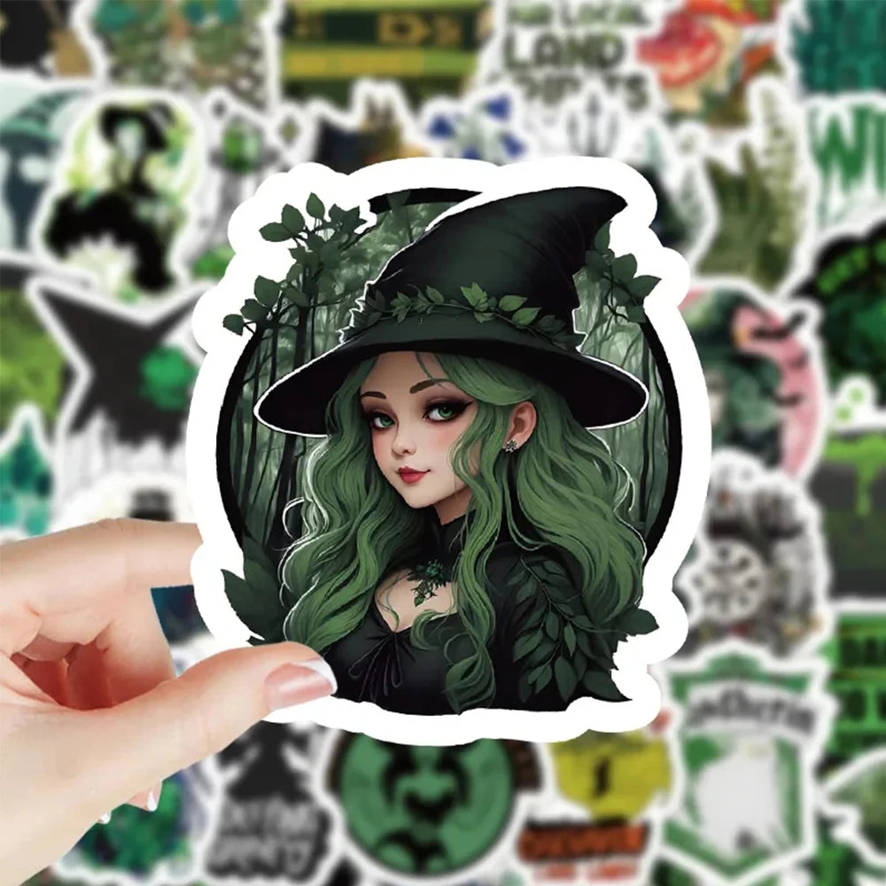 10/30/50/100pcs Cool Retro Green Magic Wizard Witch Stickers Laptop Phone Skateboard Fridge Car Gothic Retro Waterproof Sticker