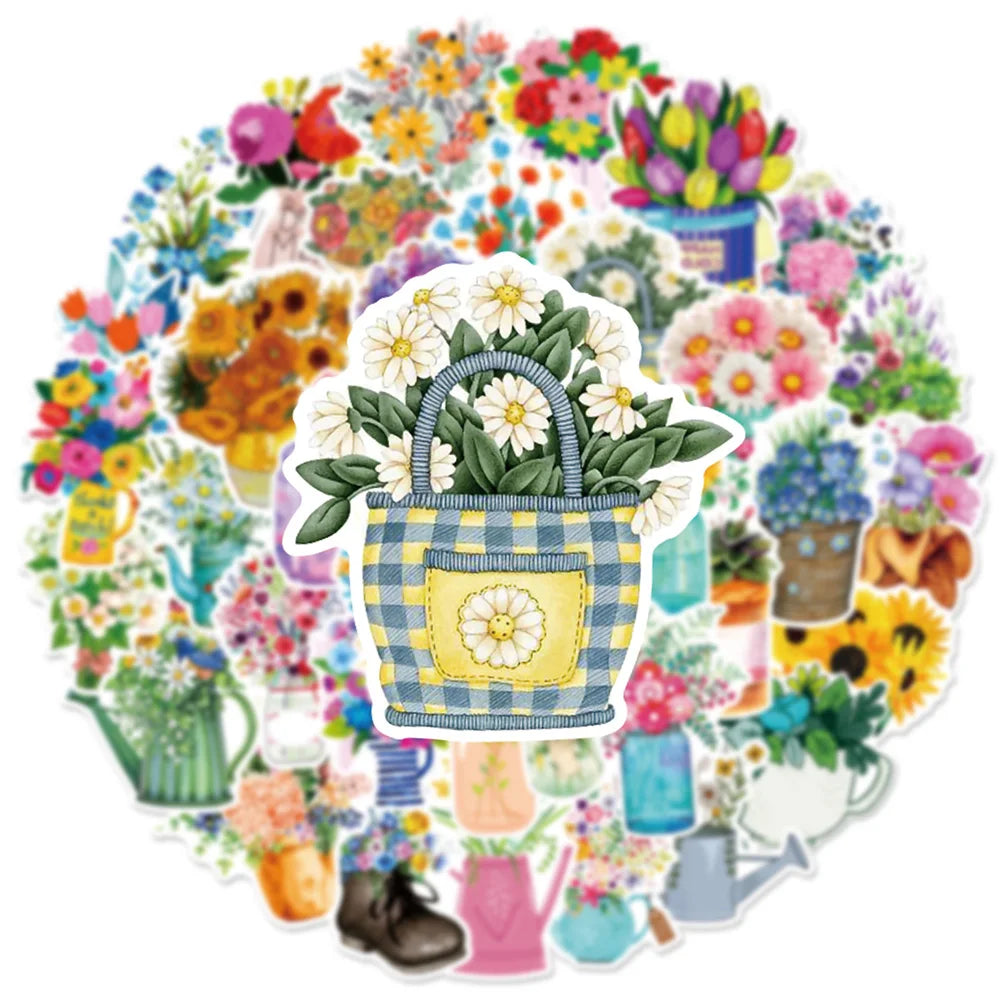 Cartoon Plant Flower Stickers for Phone Laptop Luggage Skateboard Kids