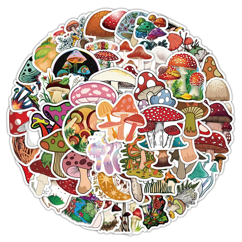 Vivid Mushroom Stickers Set - Cartoon Decals for DIY, Scrapbook, Laptop, Guitar, Bike, Kids Gift