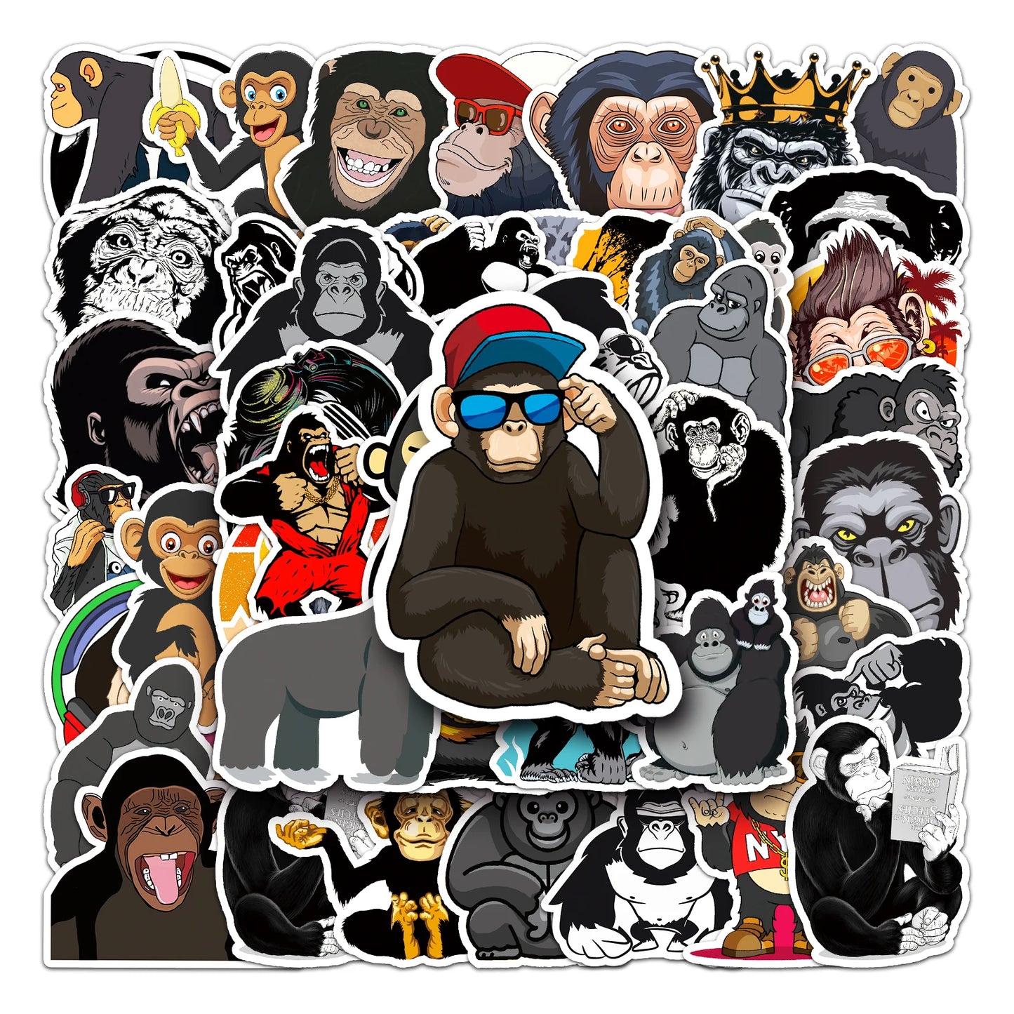 50Pcs Gorilla Cartoon Waterproof Vinyl Stickers for Skateboard Snowboard