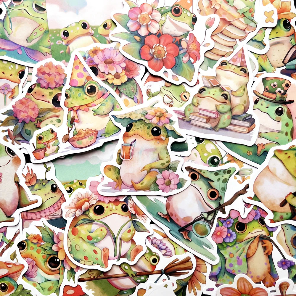 10/50PCS Cute Frog Stickers for Laptop, Luggage, Skateboard, Kids