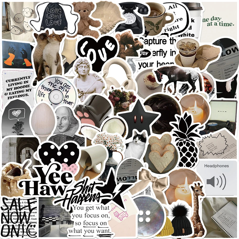 Black White Cute Stickers Cartoon Decal Laptop Phone Guitar Scrapbook 10/30/60pcs