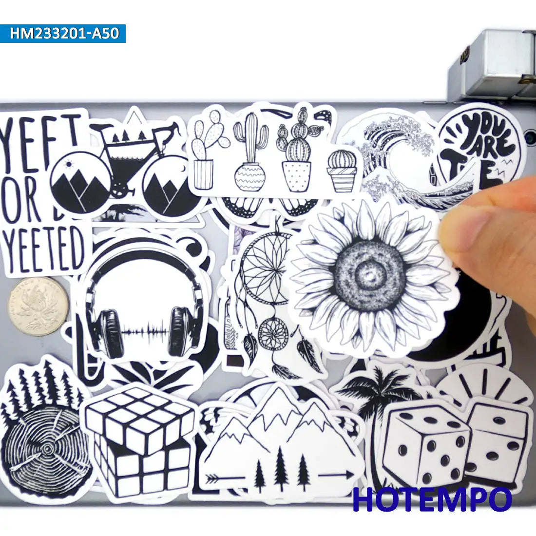 20/30/50Pieces Black White Style Retro Fashion Art Graffiti Stickers for Journal Scrapbook Luggage Bike Car Phone Laptop Sticker
