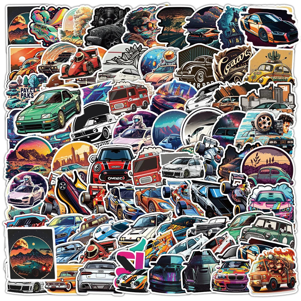 Vintage JDM Racing Car Graffiti Stickers - 10/30/50/100pcs Waterproof for Skateboard, Laptop, Luggage, Bike