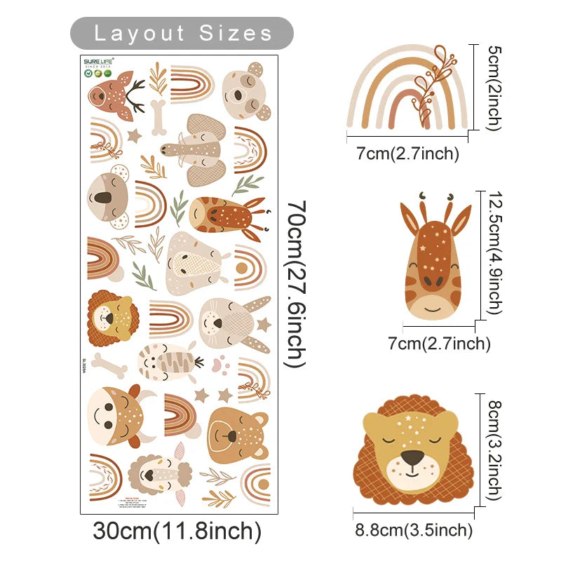 Boho Woodland Animals Rainbow Lion Wall Stickers Nursery Decor