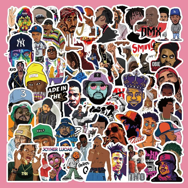 64pcs Rap Singer Graffiti Stickers for Helmet, Desktop, Wall Decoration