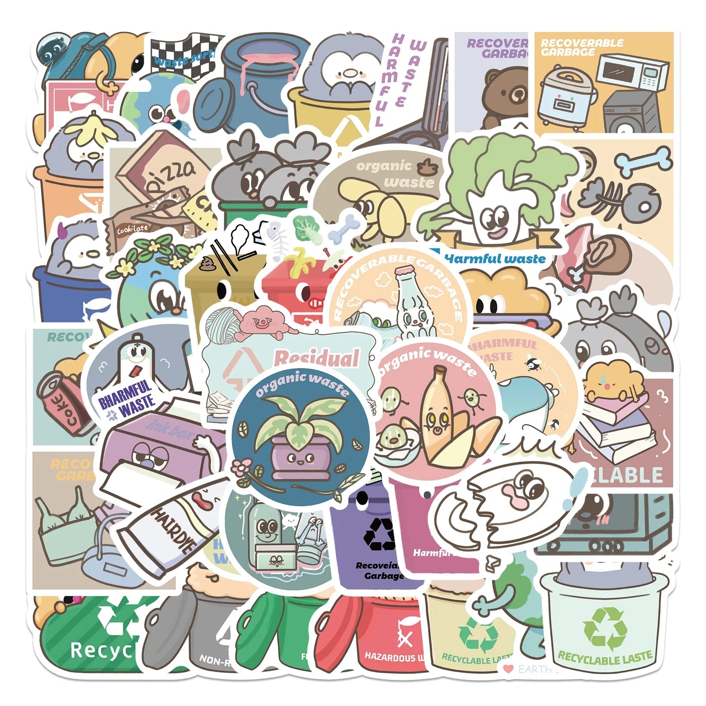 Recycling & Trash Sorting Label Stickers - 54 Pcs Set