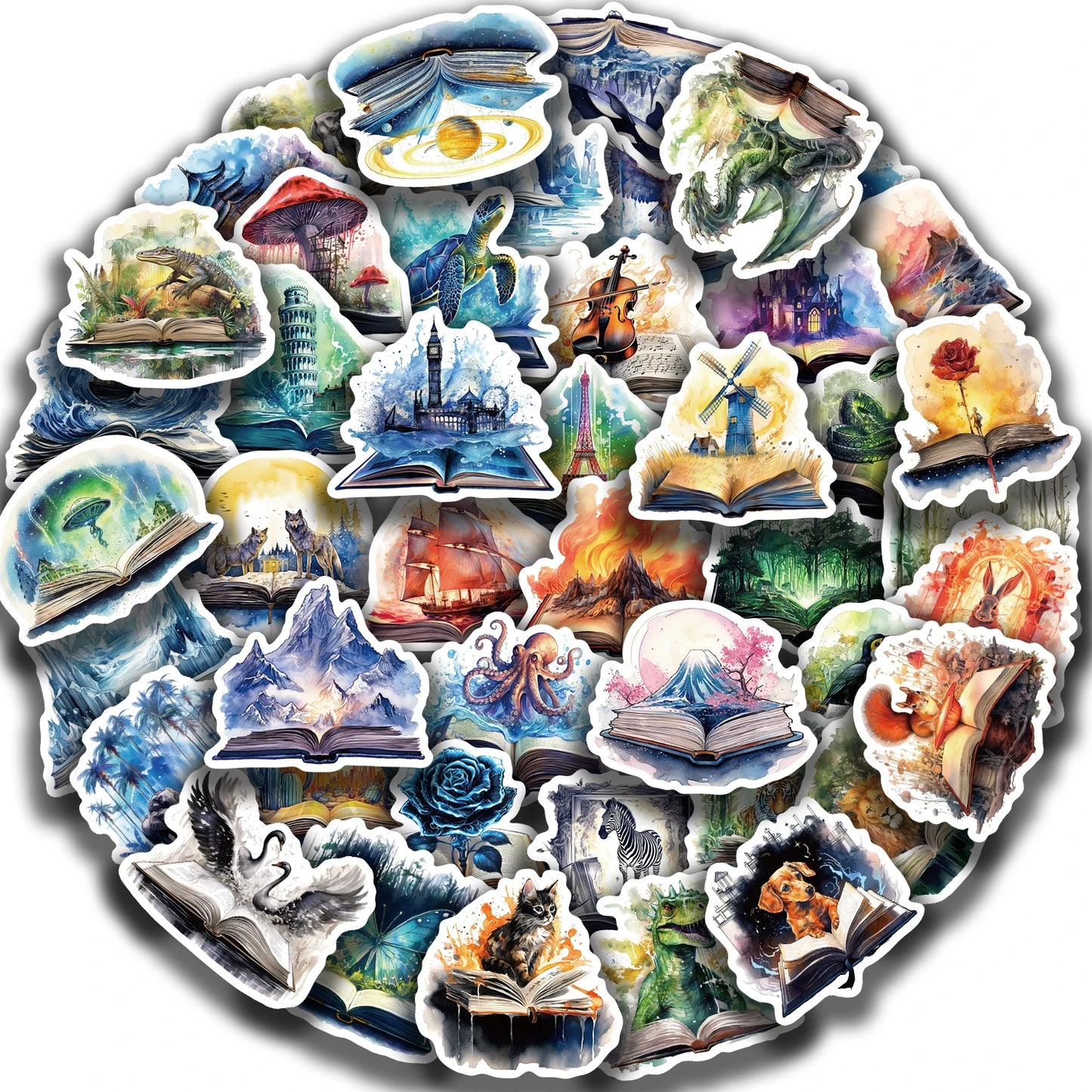 50PCS Magic Tome Stickers: Cartoon, Waterproof Decals