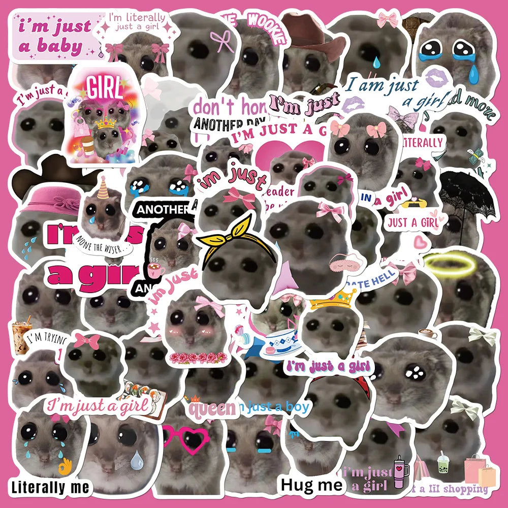 56pcs Funny Cat Hamster Emoji Stickers for Helmet, Wall, Desktop Decoration