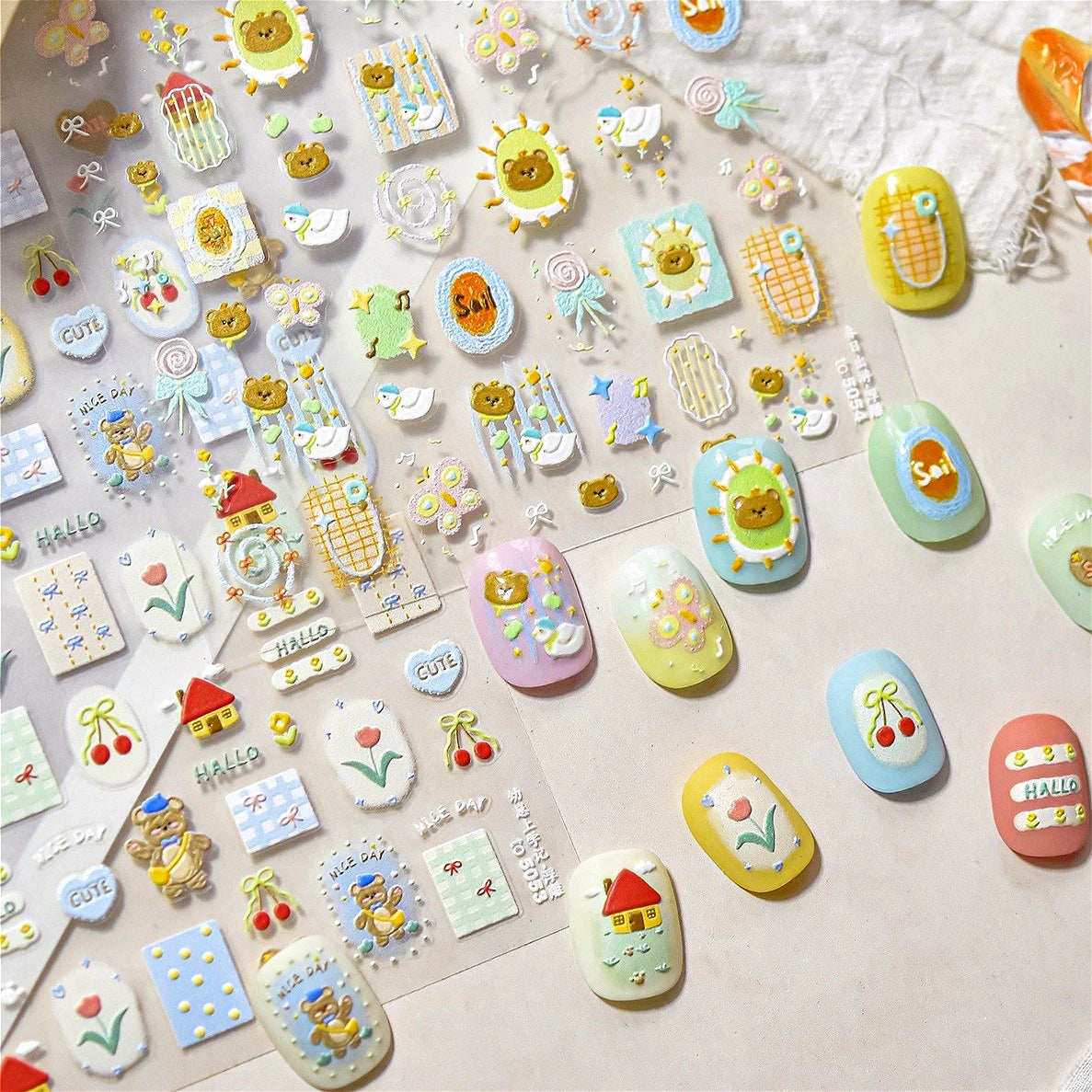 Cute Nail Art Stickers: Bow, Cherry, Butterfly, Apple