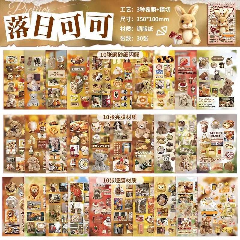 Y2K Retro Bear Food Stickers for Laptop & Journal