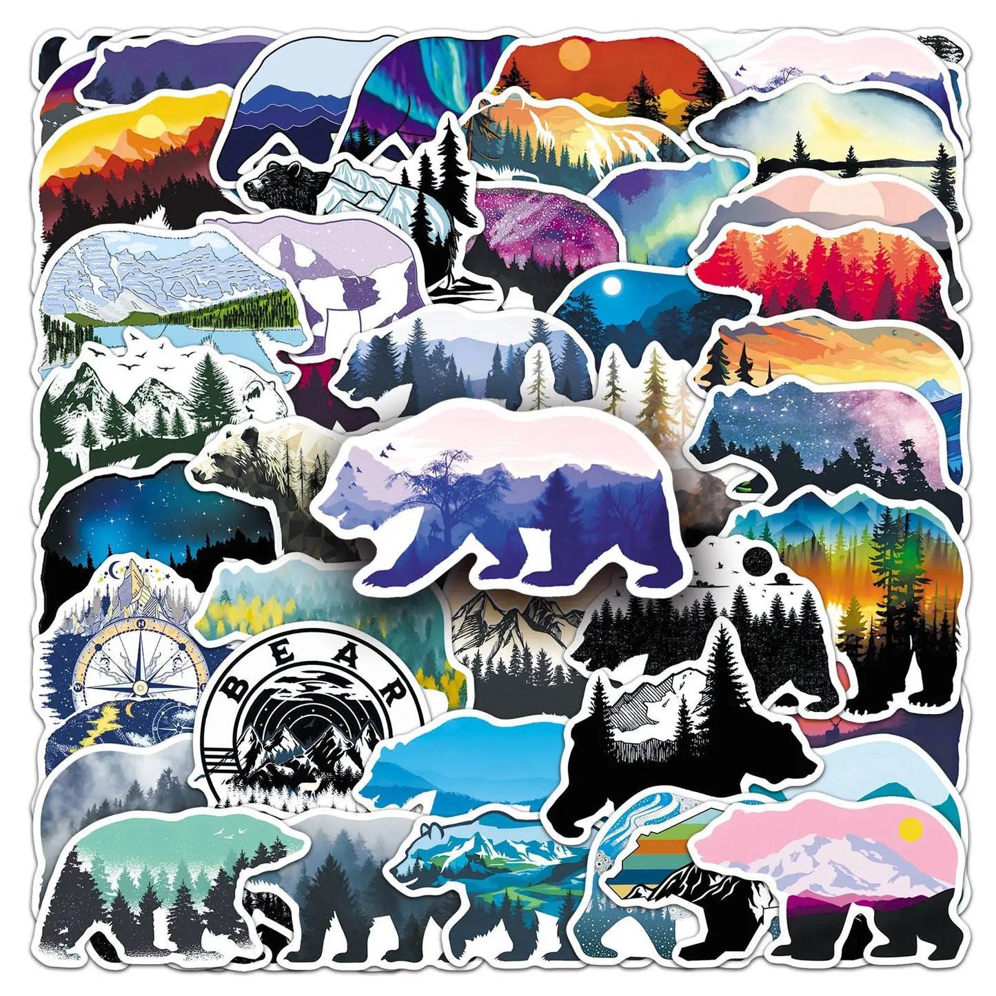 Grizzly Bear Silhouette Stickers Cartoon Animal Decals for Laptop Helmet Kid Toy