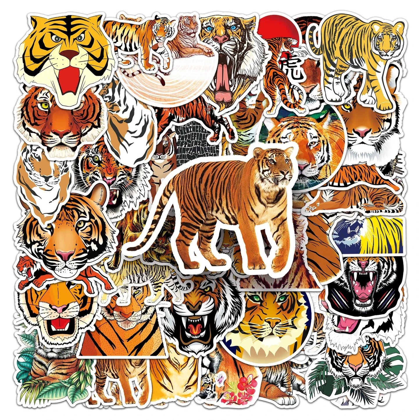 50Pcs Tiger Cartoon Waterproof Vinyl Stickers for Skateboard Snowboard