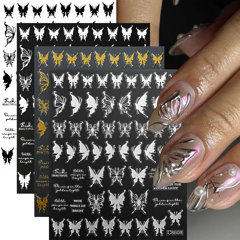4pcs Holographic Butterfly Nail Stickers Chrome Effect