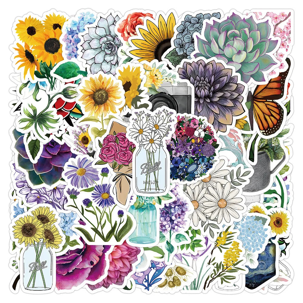 Fresh Flower Cartoon Stickers - 10/30/50PCS for DIY, Scrapbook, Laptop, Bike, Skateboard