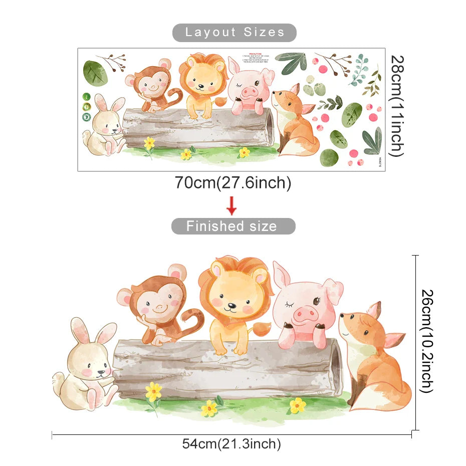 Cute Animal Wall Stickers for Kids Room Nursery Decor