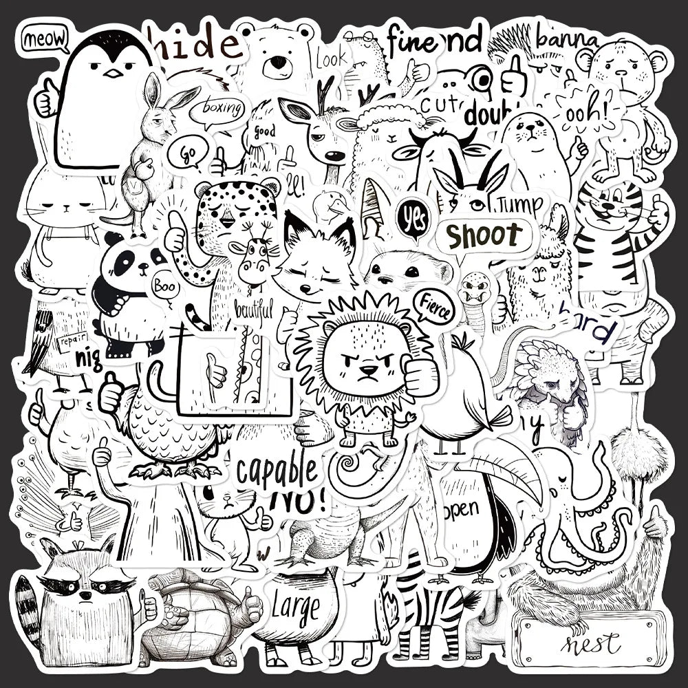 50Pcs Cute Animal Graffiti Stickers for Helmet, Wall, DIY Decoration