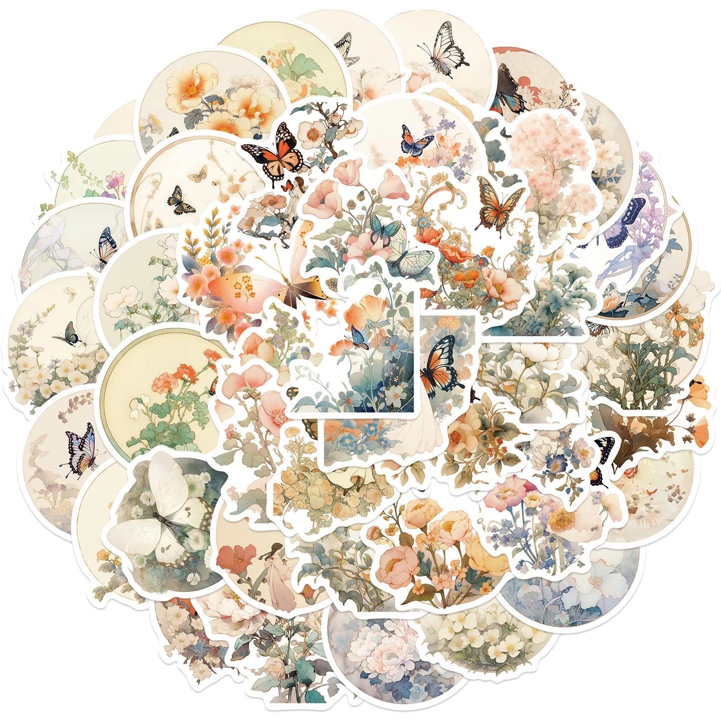 Cartoon Butterfly Flower Stickers Decal for Laptop, Car, Fridge, DIY Vinyl 10/30/50pcs