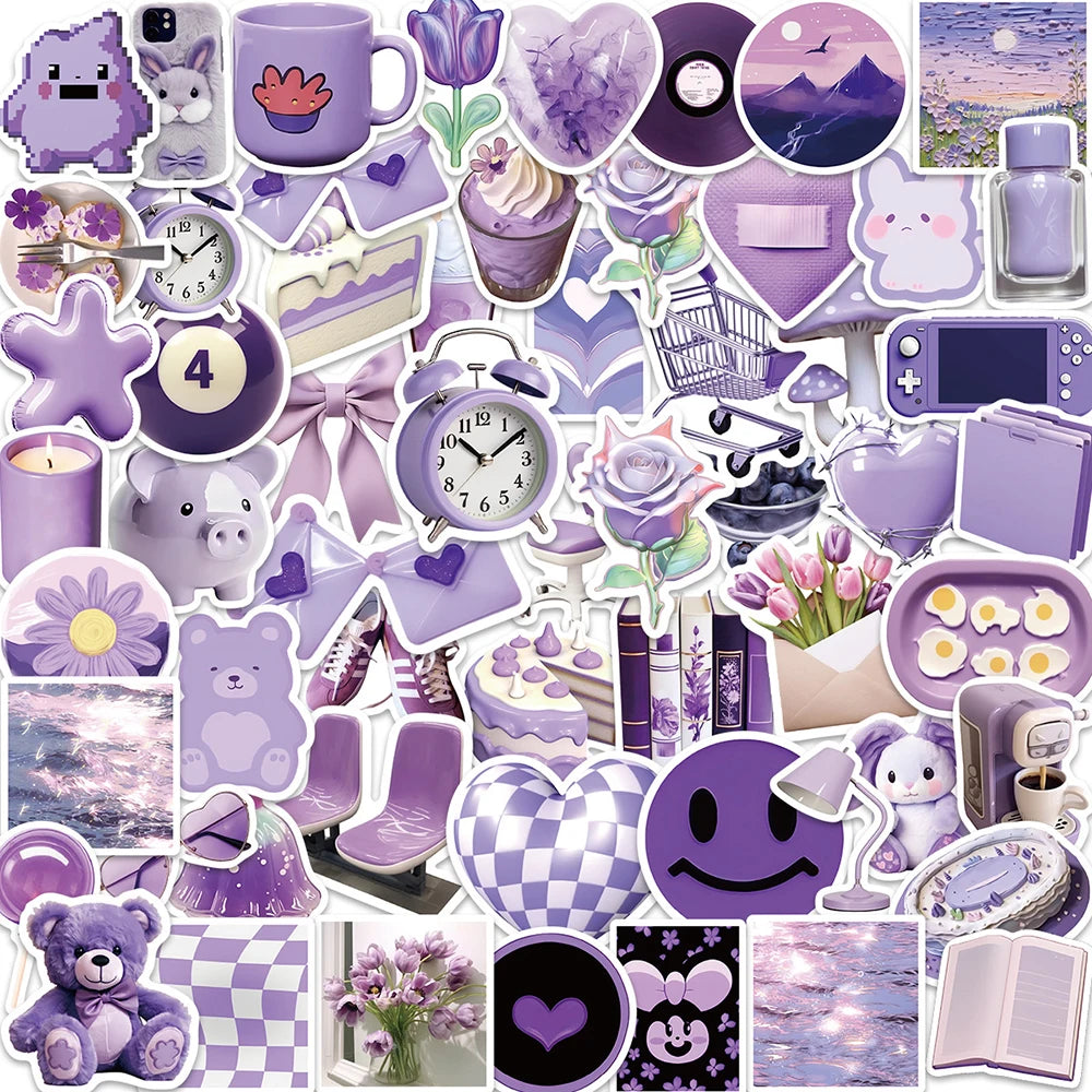 10/30/50PCS Cartoon Purple Stickers Graffiti Ins Style Cute Decals Skateboard Phone Notebook Fridge Bike Car PVC Waterproof Toys