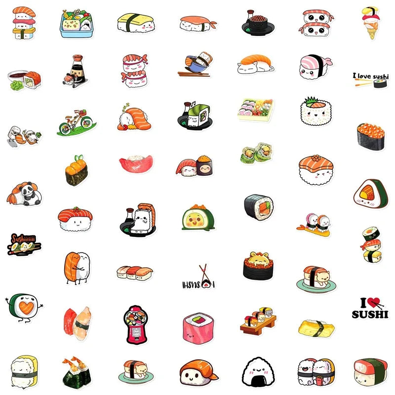 10/30/50PCS Cute Cartoon Sushi PVC Sticker Aesthetic Sticky Decoration Scrapbooking Korean Stationery School Supplies for Kids