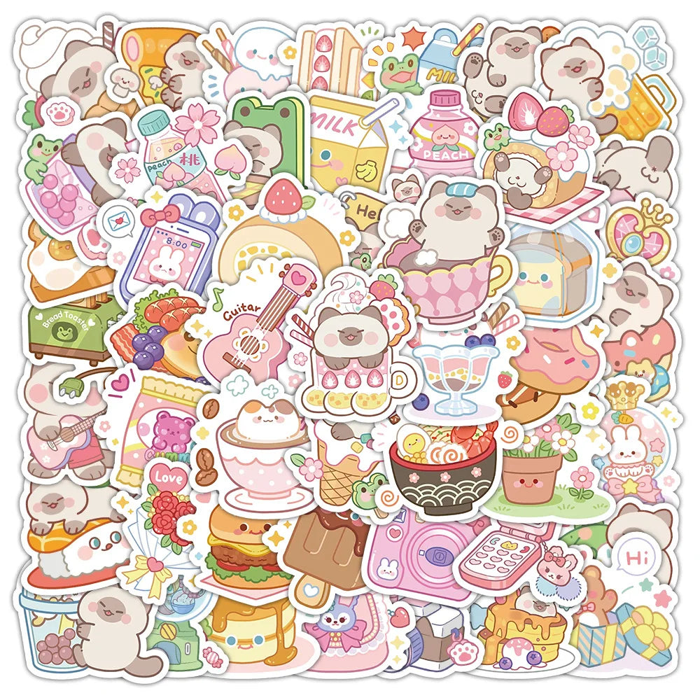 Cute Bear Cartoon Dessert Stickers - Waterproof Decals for Laptop, Guitar, Car, Bike, Kids Gift