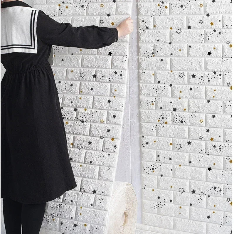 70cm x 10m Self-adhesive 3D Foam Brick Wallpaper Waterproof Wall Sticker