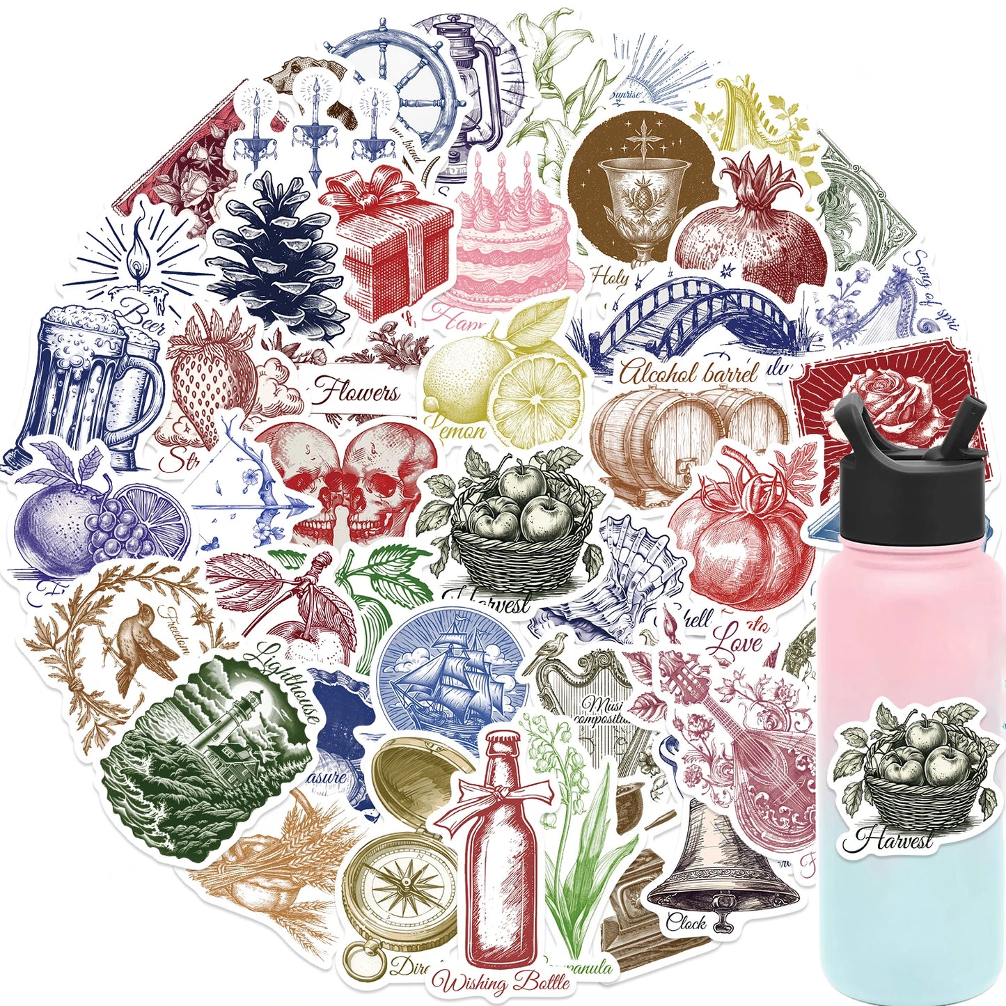 50PCS Cartoon Retro Logo Stickers Creative Helmet Sticker Toy Skateboard Guitar Mobile Phone Refrigerator Decoration Decals