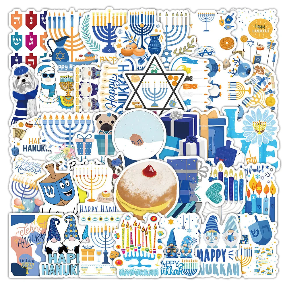 Hanukkah Festival Sticker Set: Waterproof PVC for Skateboard, Notebook, Graffiti