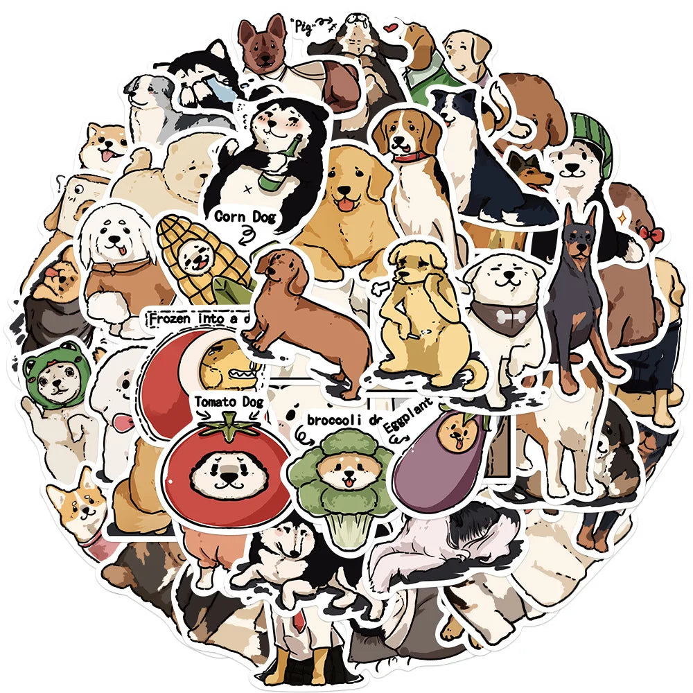 50pcs Cute Dog Stickers for Water Bottle, Laptop, Scrapbook, Skateboard, Phone