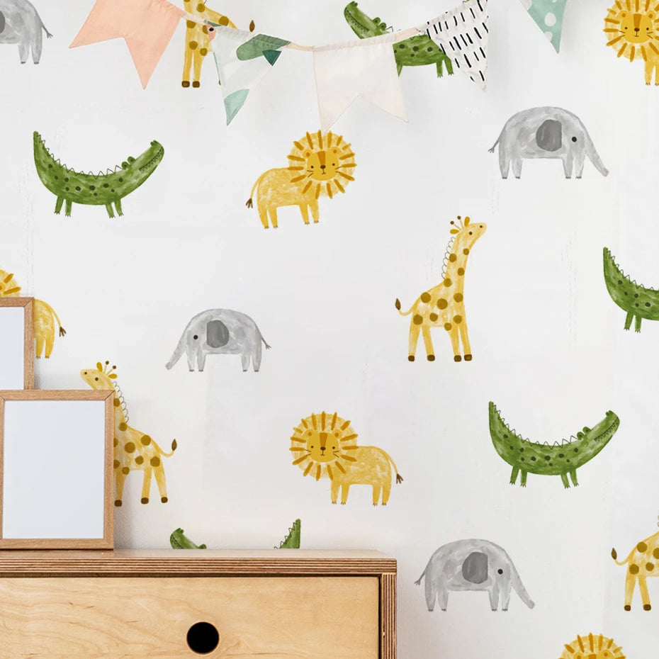 Cute Lion Elephant Giraffe Animal Wall Stickers for Kids Room Nursery Bedroom Decals
