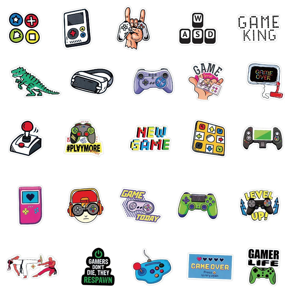 10/30/50PCS Game Machine Gamepad Stickers Cartoon Graffiti Decals Toy Phone Scrapbook Laptop Bike Fridge Waterproof Kids Sticker