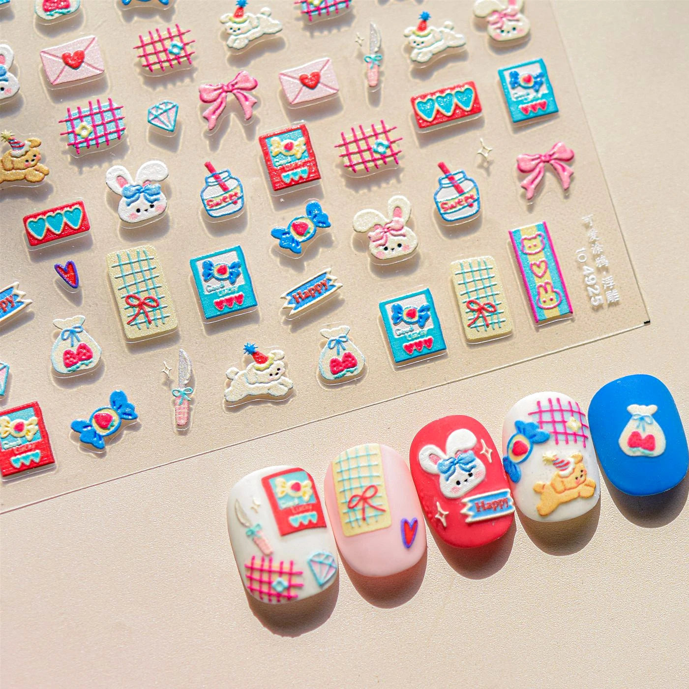 Cute Animal Nail Art Stickers: Rabbit, Dog, Bunny, Strawberry