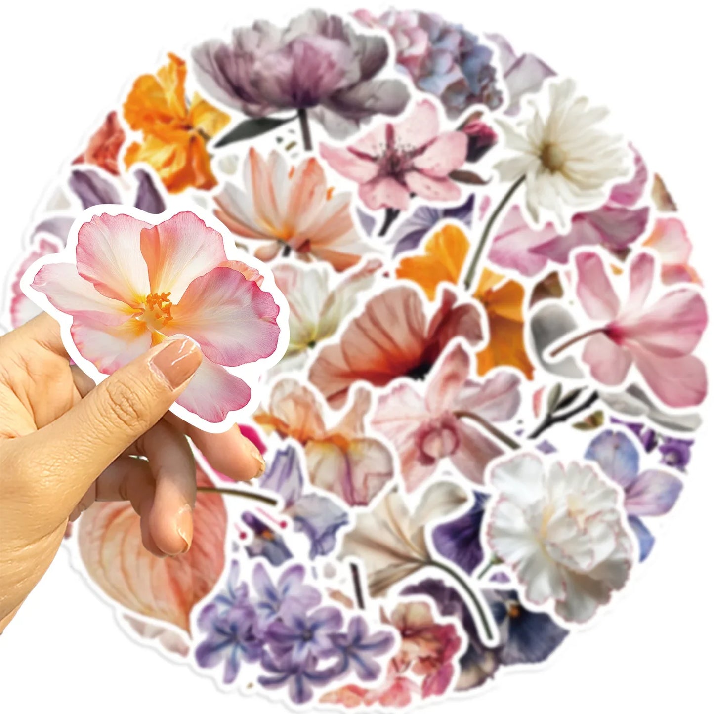 Blooming Flowers Stickers Set - Cartoon Plant Decals for Scrapbook, Laptop, Guitar, Bike, Luggage Decoration