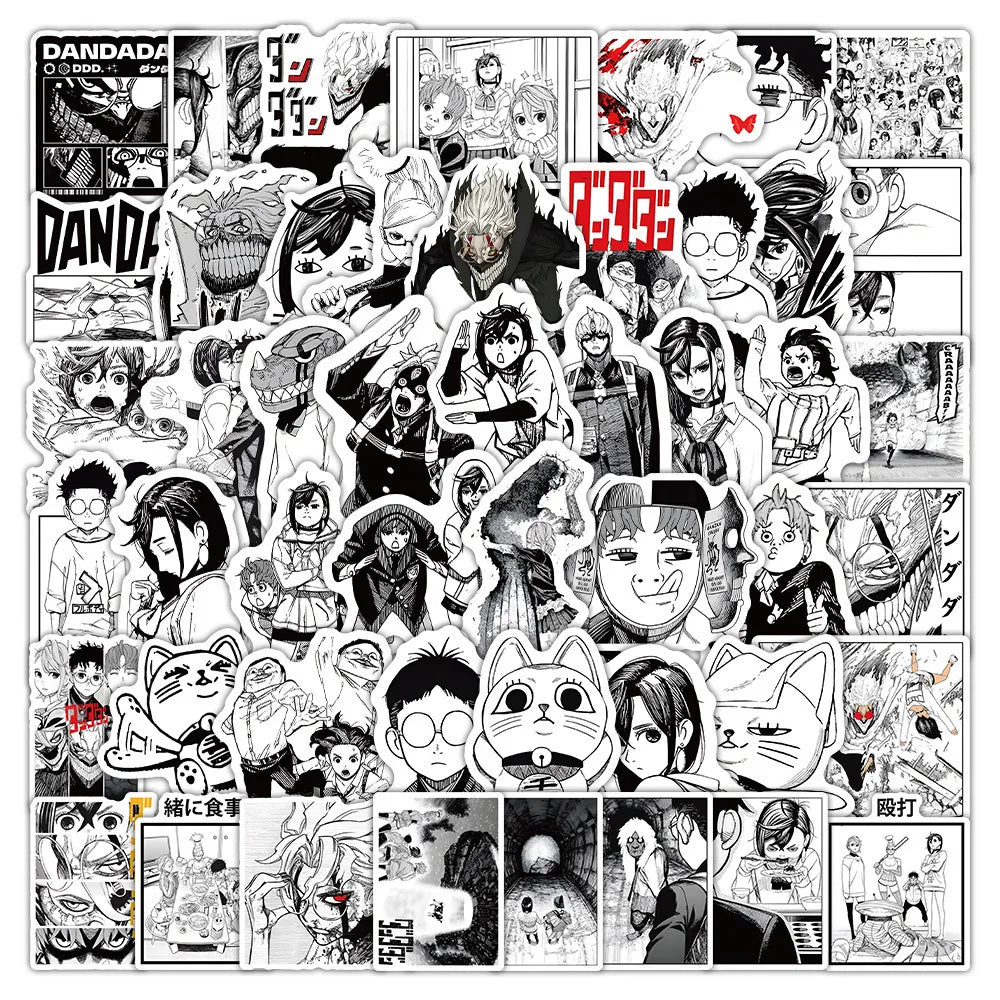 Anime Dandadan Stickers Set: Black White Manga Graffiti Decals for Skateboard, Fridge, Phone, Laptop