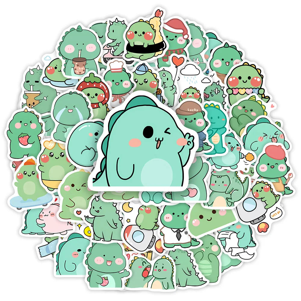 Cartoon Green Dinosaur Stickers Fun DIY Kids Toy Gift Decal for Laptop Phone Scrapbook Luggage Bottles Decorative Waterproof