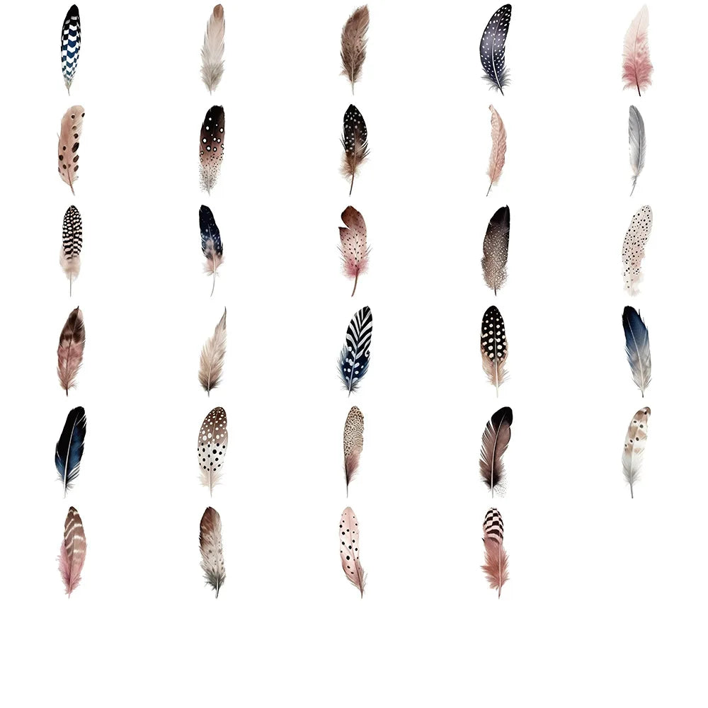 10/30/64PCS Cute Feather Stickers Aesthetic Decorative PVC Waterproof Phone Suitcase Skateboard Notebook Phone Wall Decals Toys
