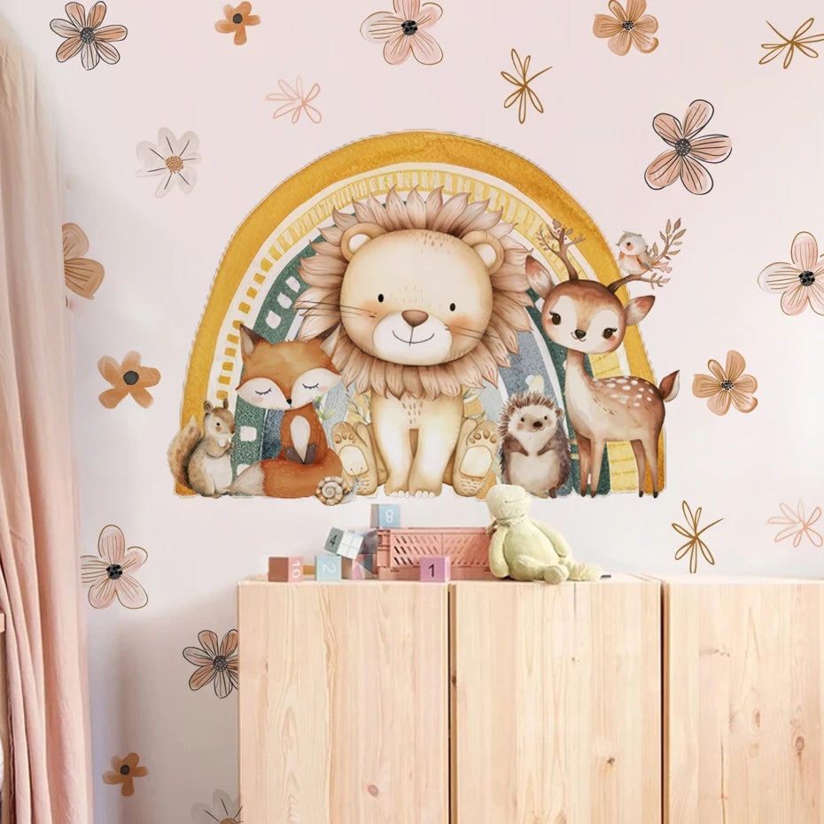 Boho Cute Animal Rainbow Wall Stickers for Kids Room Decor