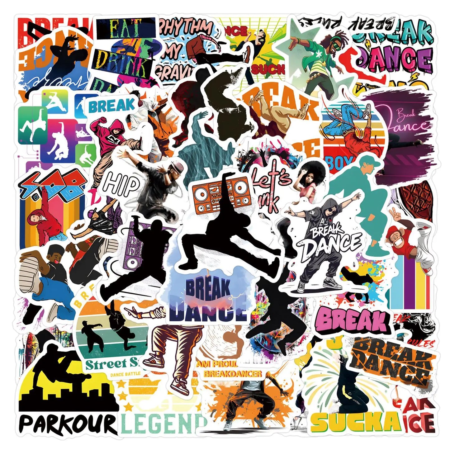 Breakdancer Sport Sticker Decals for Suitcase, Skateboard, Laptop, Phone, Luggage, Guitar, Bike - 10/30/50PCS