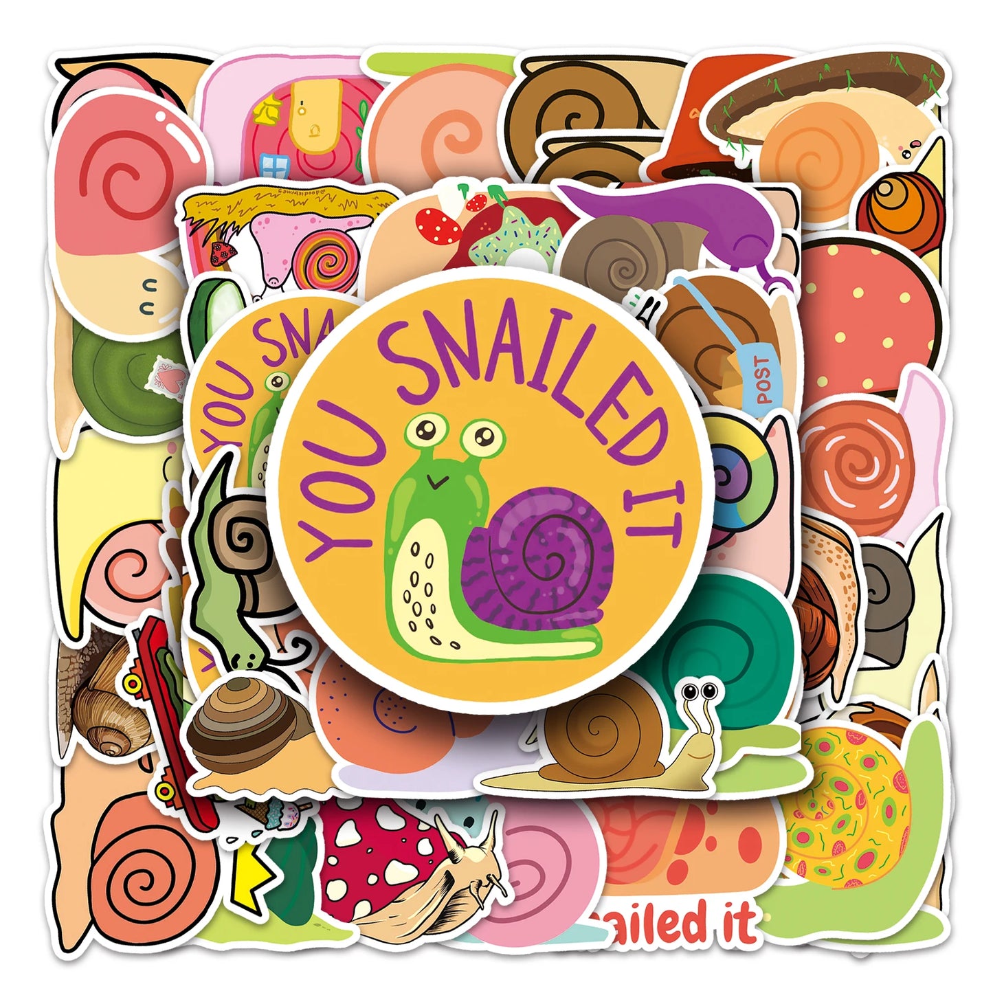 50Pcs Snail Cartoon Waterproof Vinyl Stickers for Skateboard Snowboard