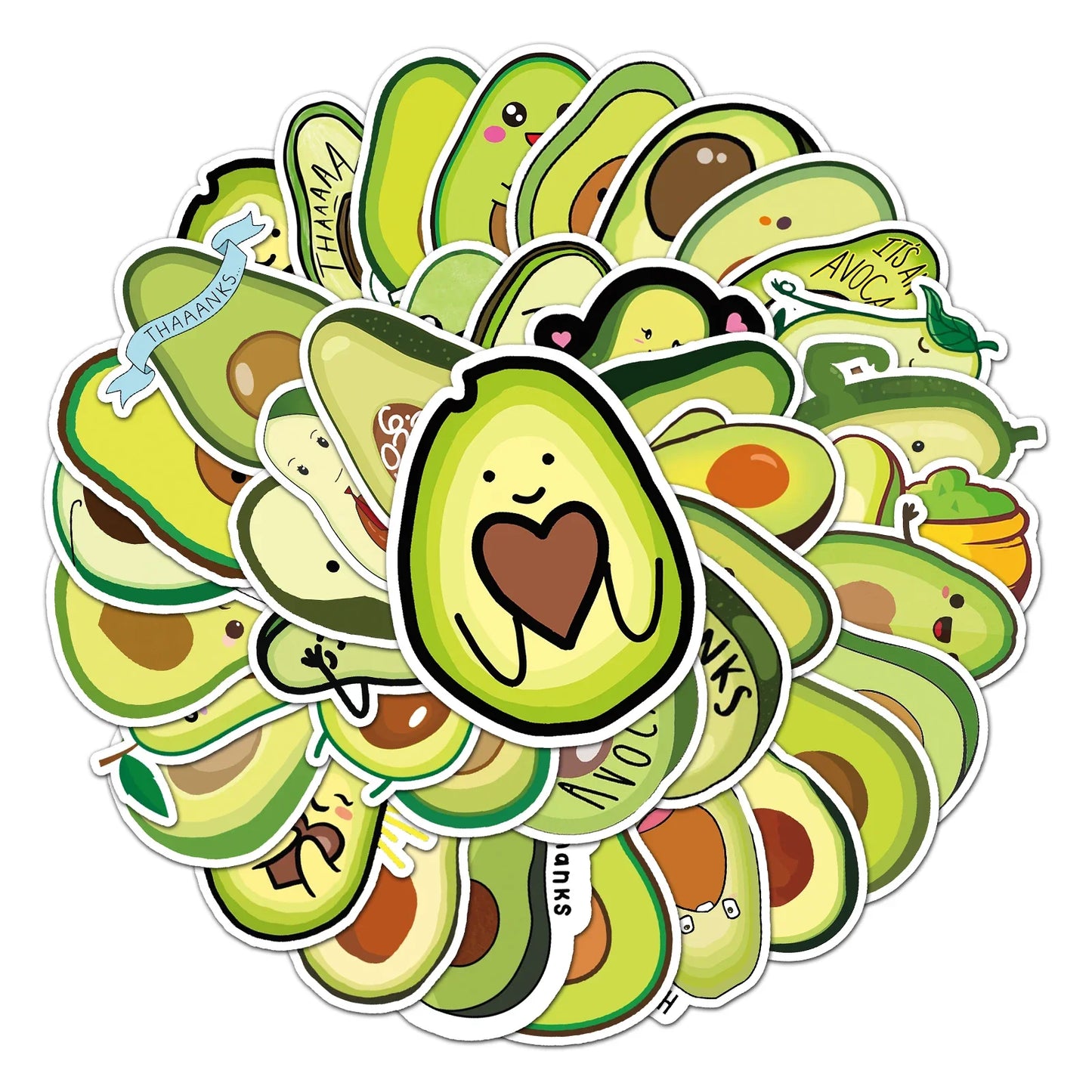 50Pcs Avocado Cartoon Waterproof Vinyl Stickers for Skateboard Snowboard Decal