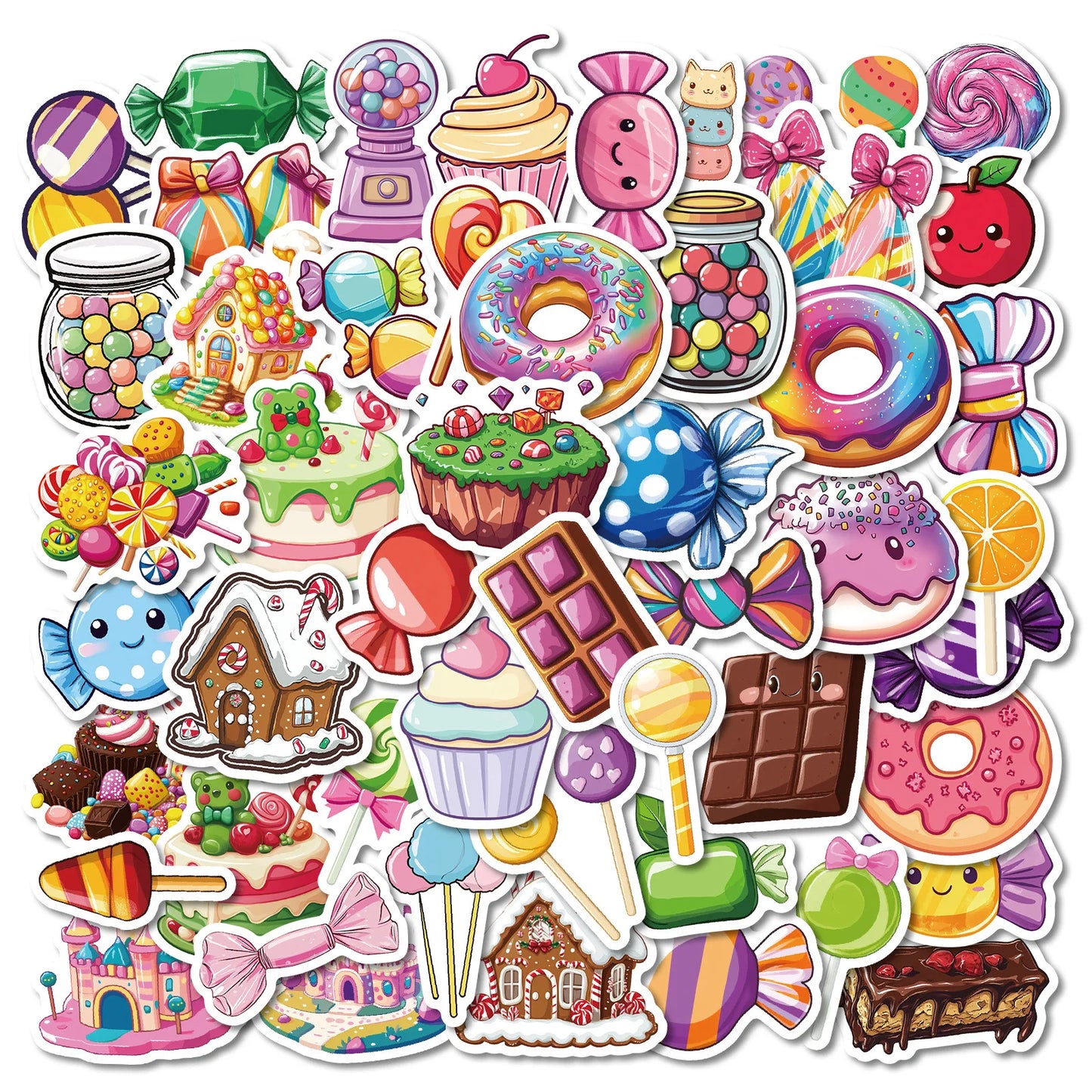 50pcs Cartoon Candy Graffiti Stickers for Helmet, Wall, DIY Decoration