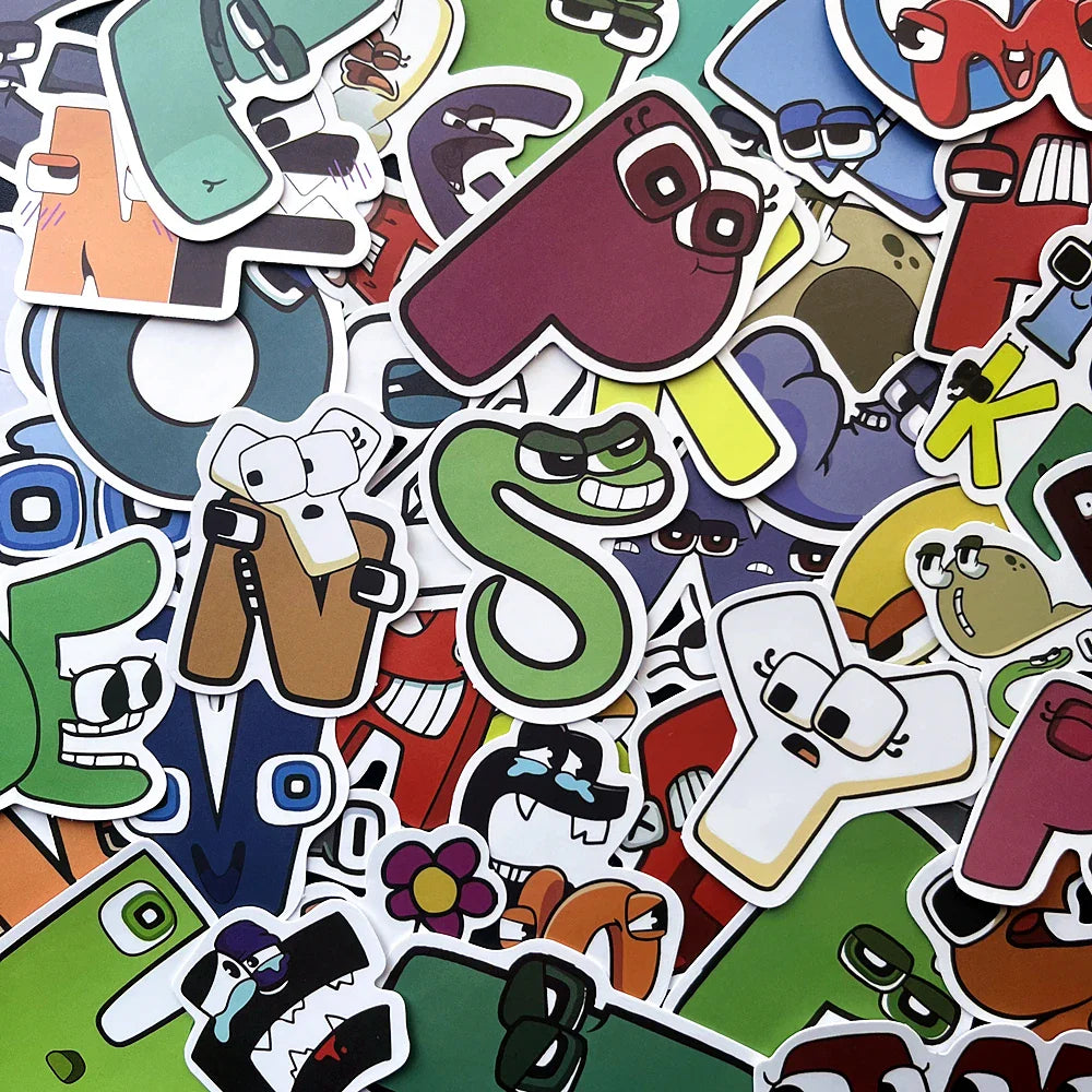 Alphabet Lore Cartoon Sticker Set for Kids - Laptop, Car, Helmet, Cup Decals