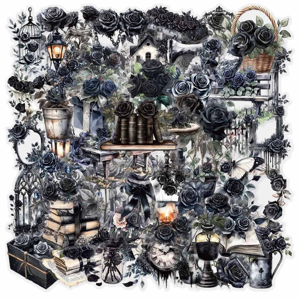 Black Rose Cartoon Stickers PVC Waterproof Skateboard Notebook Graffiti 10/30/50PCS