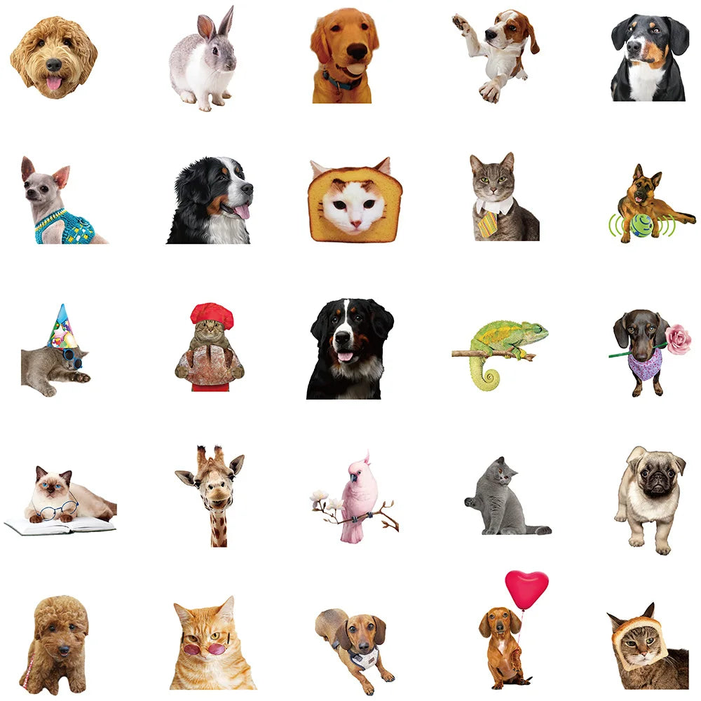 52pcs Cute Dogs Cats Animal Stickers For Luggage Laptop Water Bottle Vinyl Waterproof Graffiti Bicycle Car Decals Kids Toy