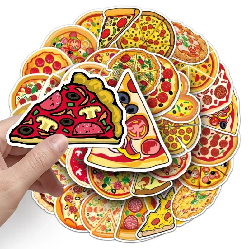 10/50Pcs Colorful Pizza Cartoon Food Personalized Children's Decoration Water Cup Luggage Phone Case Suitcase Waterproof Sticker