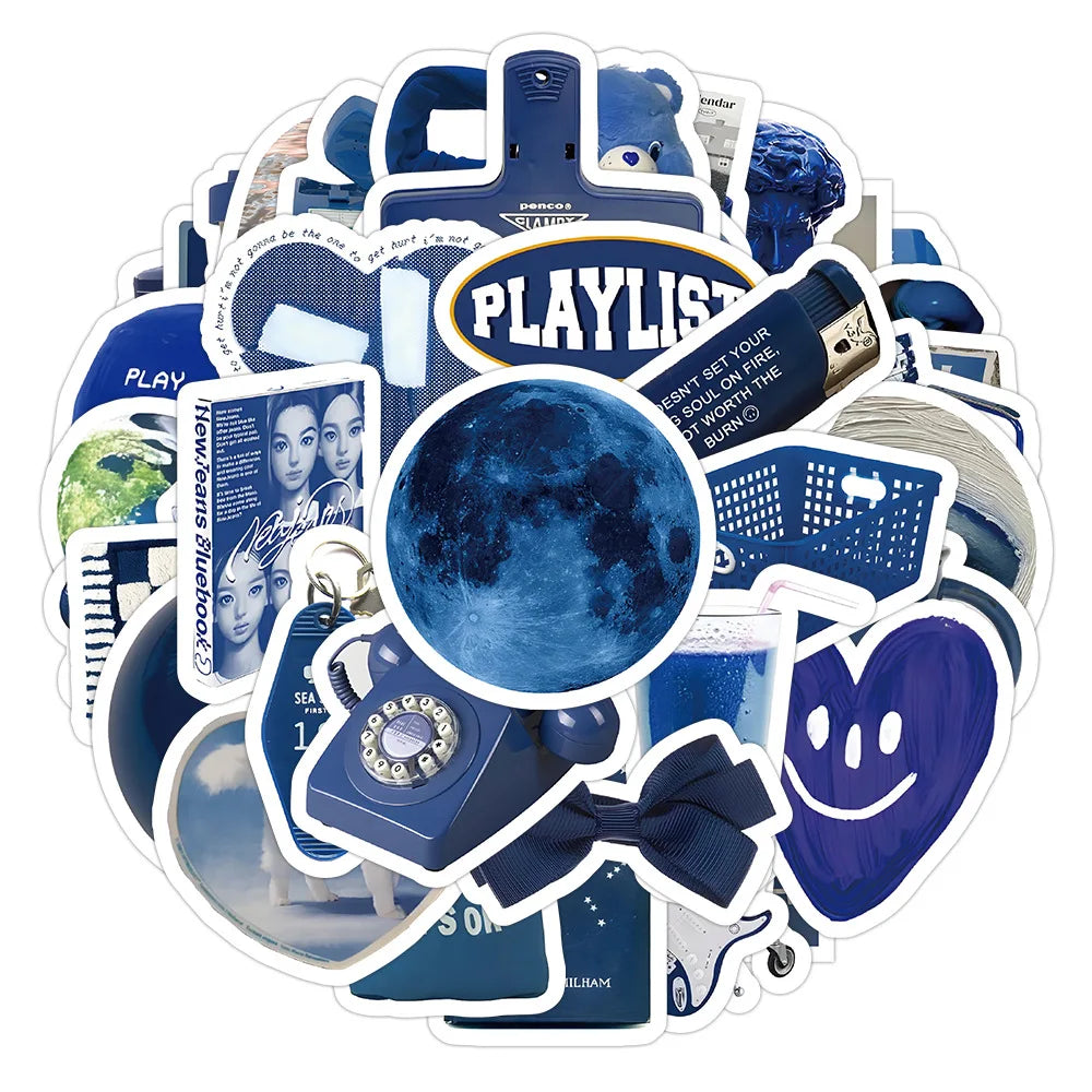 Cartoon Blue Stickers 10/30/60pcs Waterproof Decals for Laptop, Phone, Bicycle, Notebook, Fridge