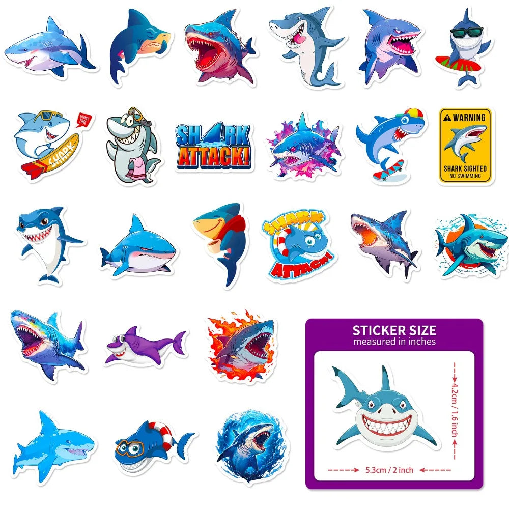 10/50PCS Cartoon Anime Cute Shark Stickers Skateboard Suitcase Freezer Graffiti Luggage Motorcycle DIY Decal Sticker for Kid