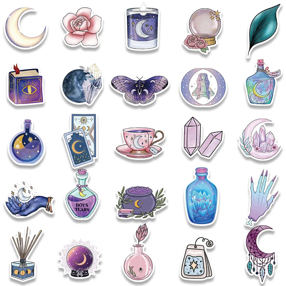 10/30/50/100PCS Graffiti Art Magic Moon Witch Crystal Stickers Aesthetic Decals Decoration DIY Scrapbook Phone Suitcase Car Toys